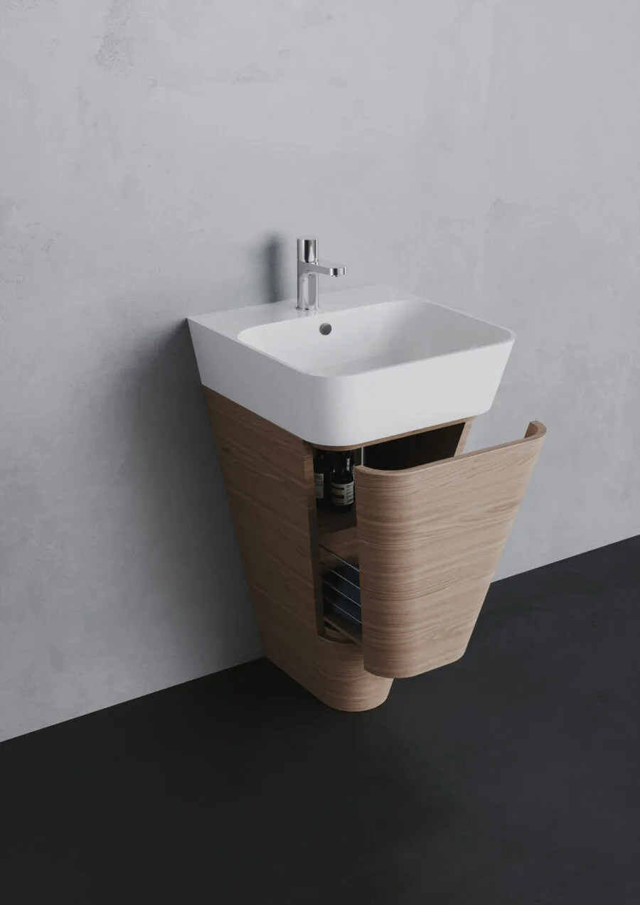 Azzurra Ceramica Build: Waschtisch auf Holzsäule mit Wandarmatur