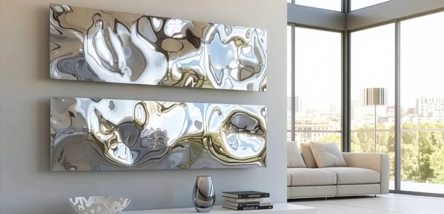 Cordivari Blow: Heizkörper in Spiegeloptik über einem Sideboard