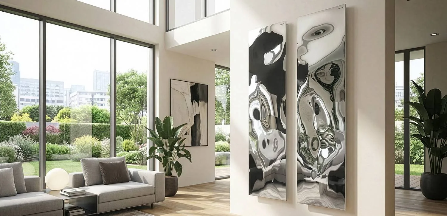 Cordivari Blow: senkrechte Heizkörper in Spiegeloptik im Wohnraum