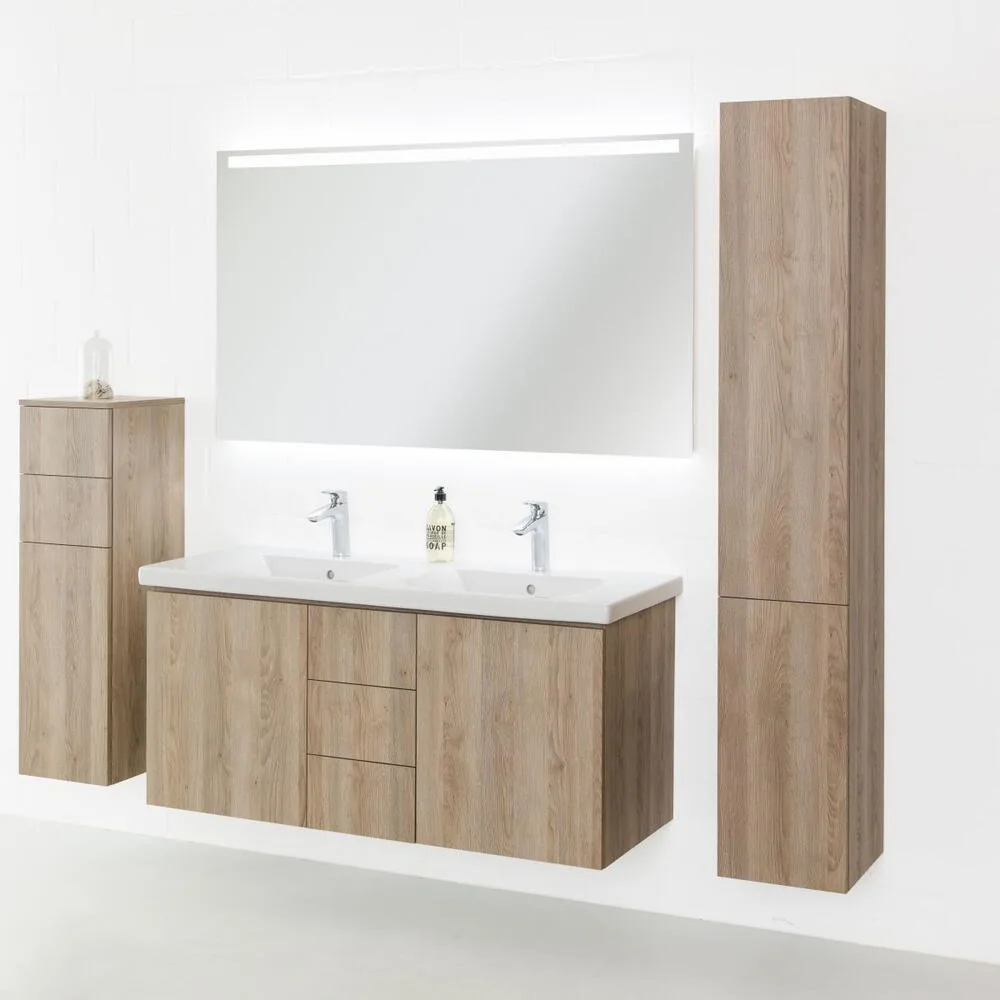 Froidevaux Connect Standard: Badmöbelkombination in Holzoptik mit Spiegel und zwei Schränken