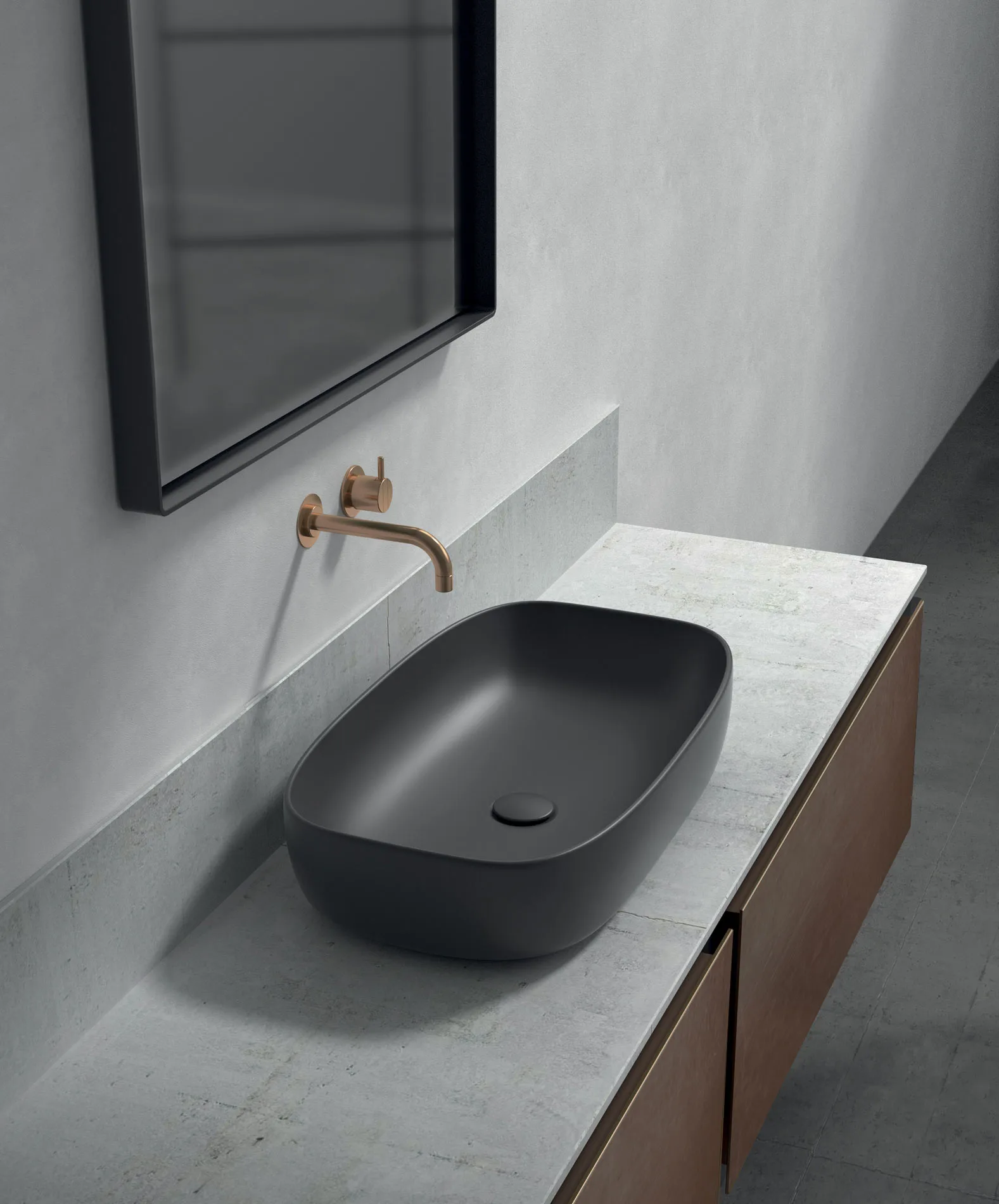 Ceramica Galassia Dream: Aufsatzbecken in Grau auf Waschtischplatte