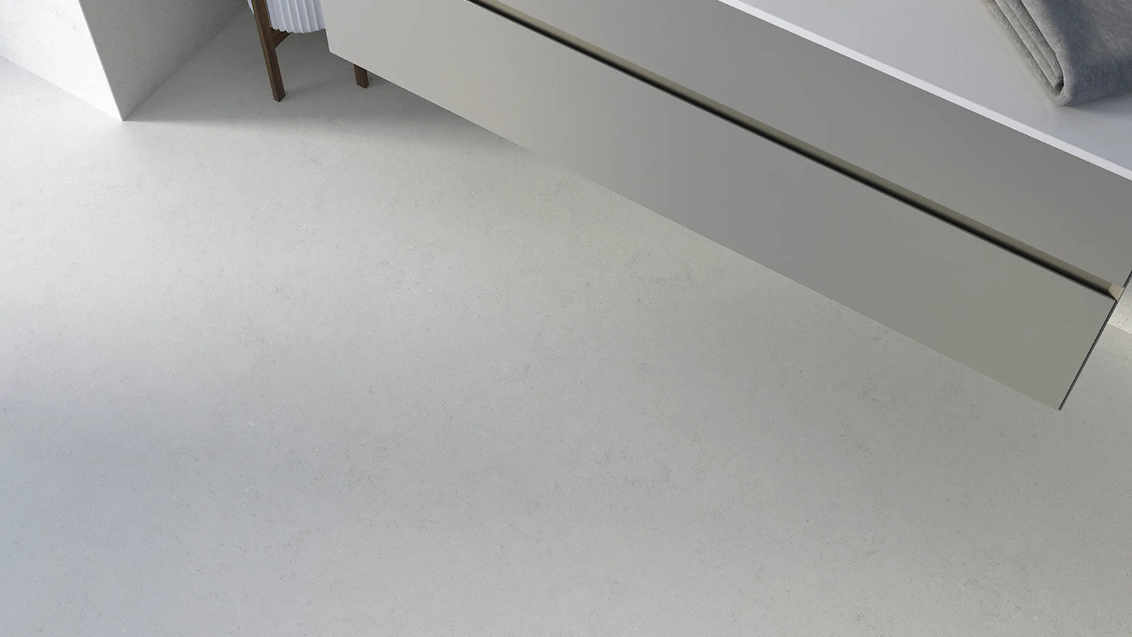 Zenon Sonor SPC Floor: heller SPC-Boden unter einem wandhängenden Waschtischmöbel