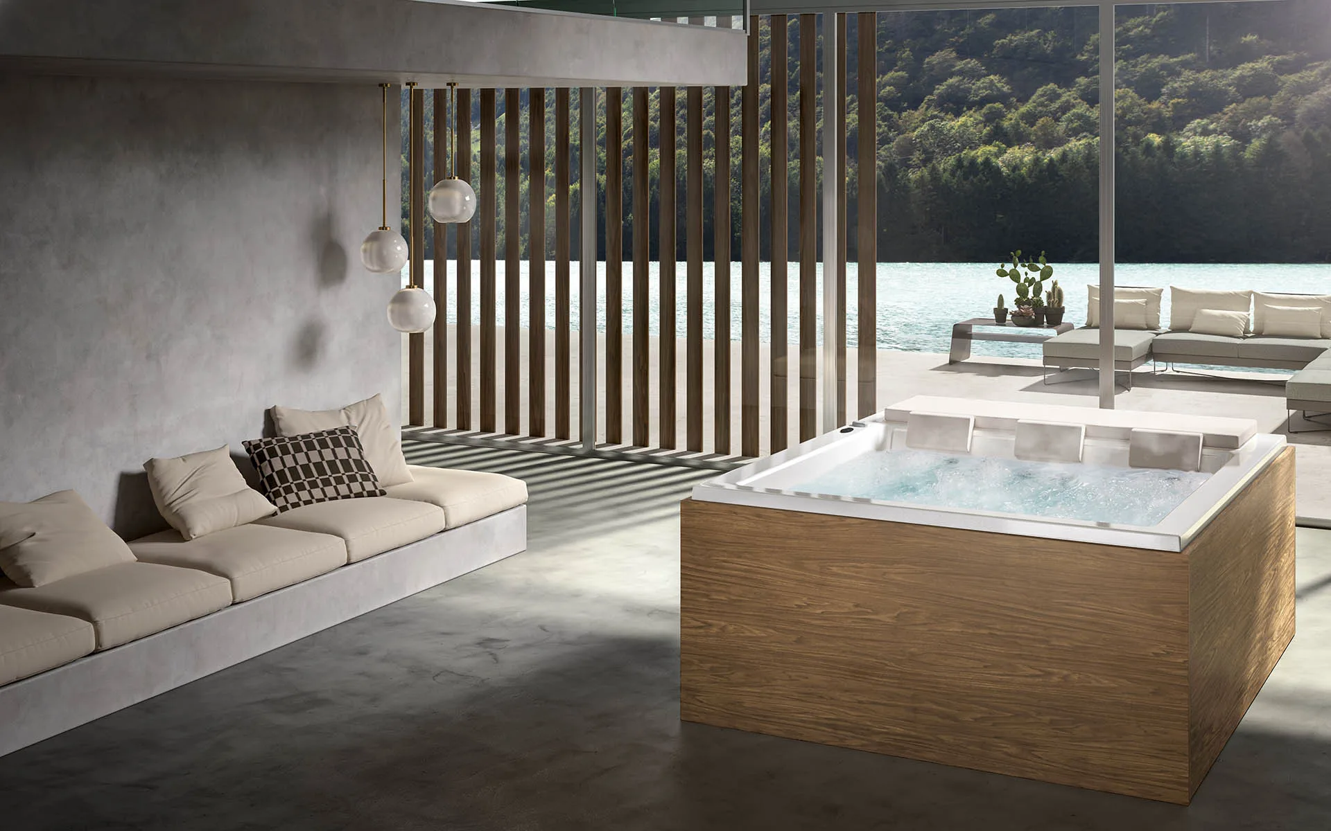 Albatros Soreha Pool: Whirlpool mit Holzverkleidung neben einer Lounge
