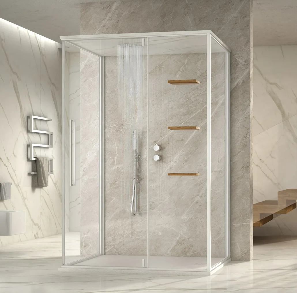 Megius Zen Nude & Shower: Duschkabine mit Glasfront, Seitenansicht