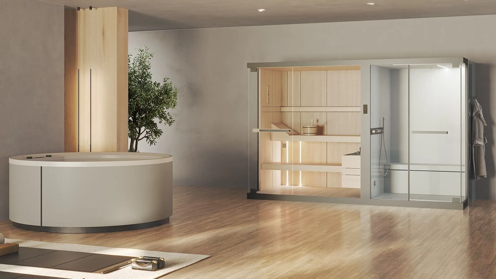 Novellini Celsius Combo SH: Sauna-Dusch-Kombination mit Glasfront im Wohnraum