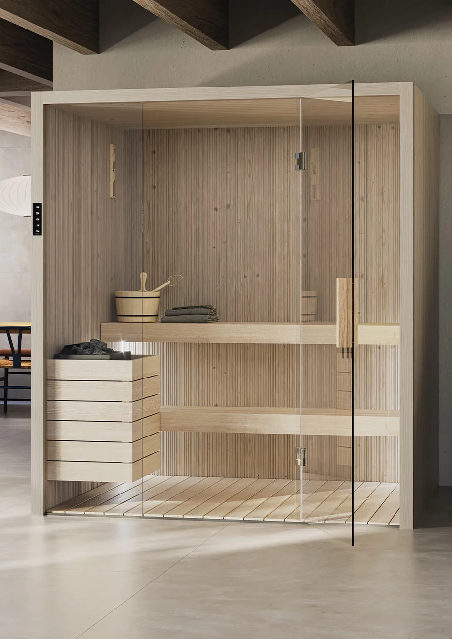 Novellini Fun Sauna: Sauna mit Glasfront und Holzbänken